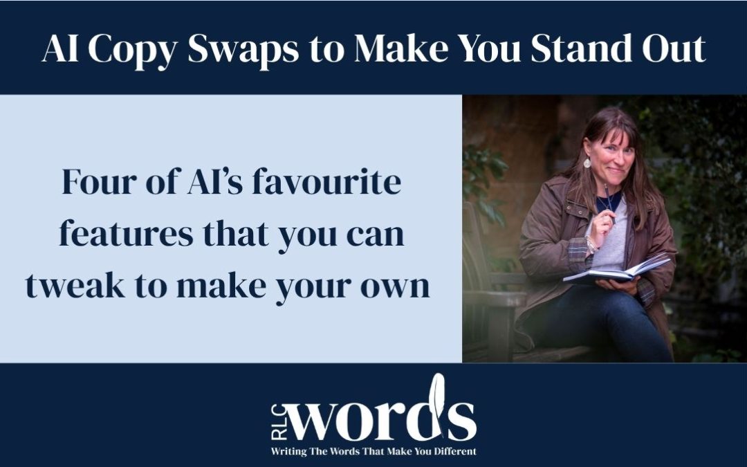 Four AI Copy Swaps to Make You Stand out - image of Rebecca Chamberlain in brown jacket with pencil and book